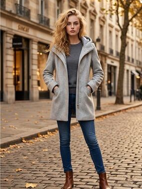 Reitmans Heather Gray Wool-Blend Coat with Hood